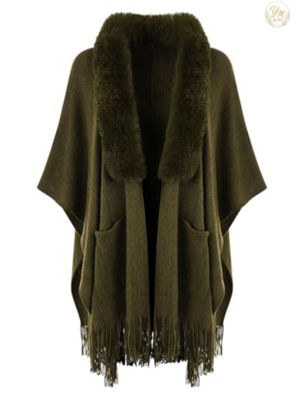 Acrylic Knit Open Front Poncho Shawl Wrap with Pockets